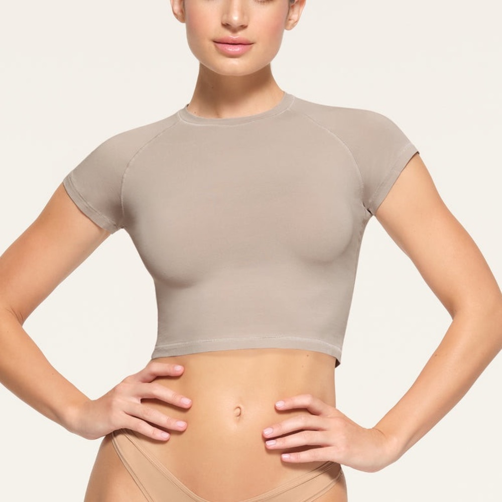 SKIMS L Stone New Vintage Cropped Raglan T-Shirt